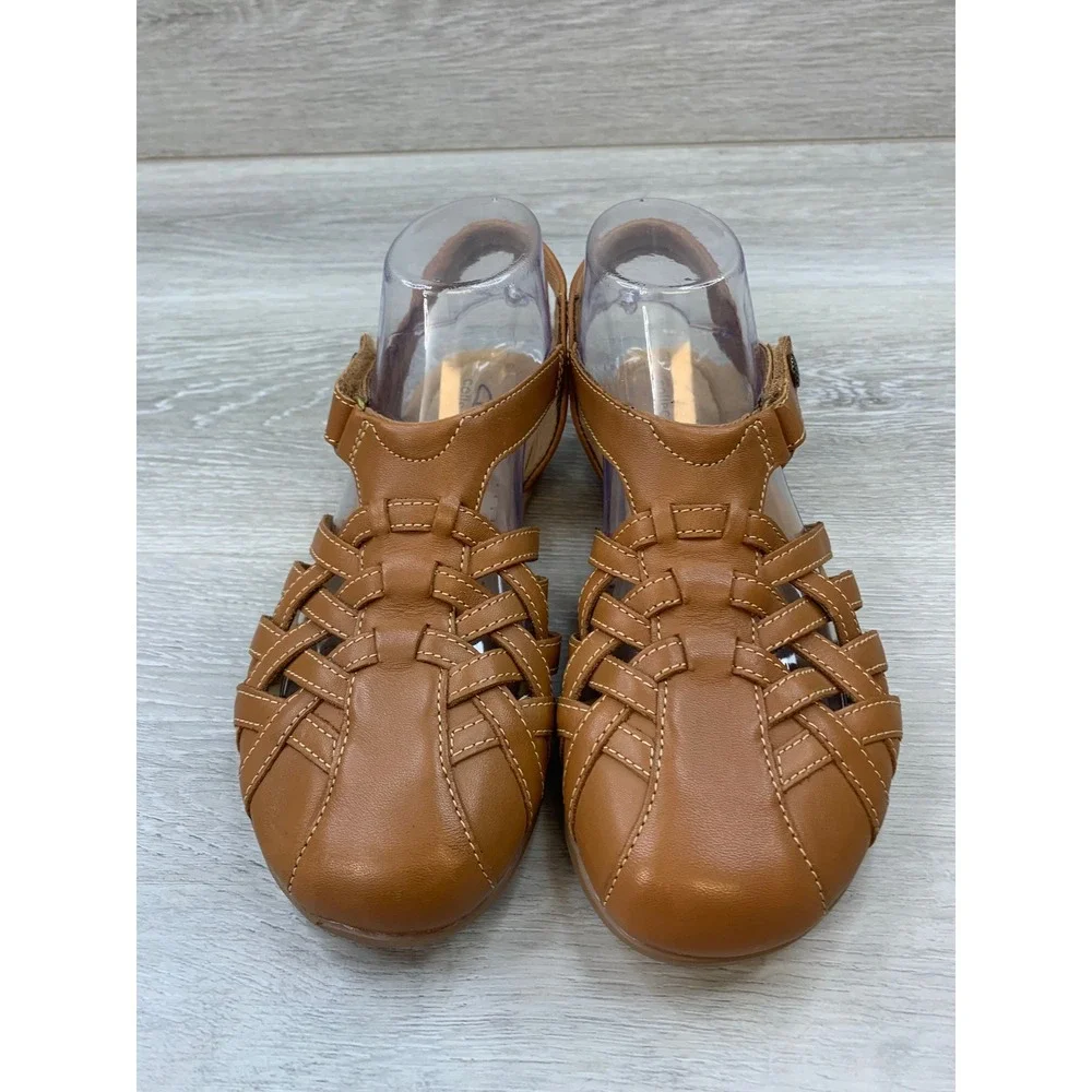 Clarks Collection ElizaBelle Mia Tan Leather Fisherman Sandals Women's 7 W Wide